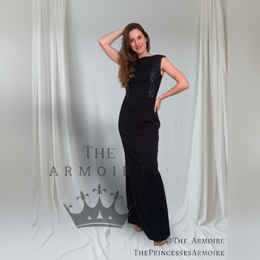 *Aiden Mattox Gorgeous Sequin Trimmed Blue Navy Gown*